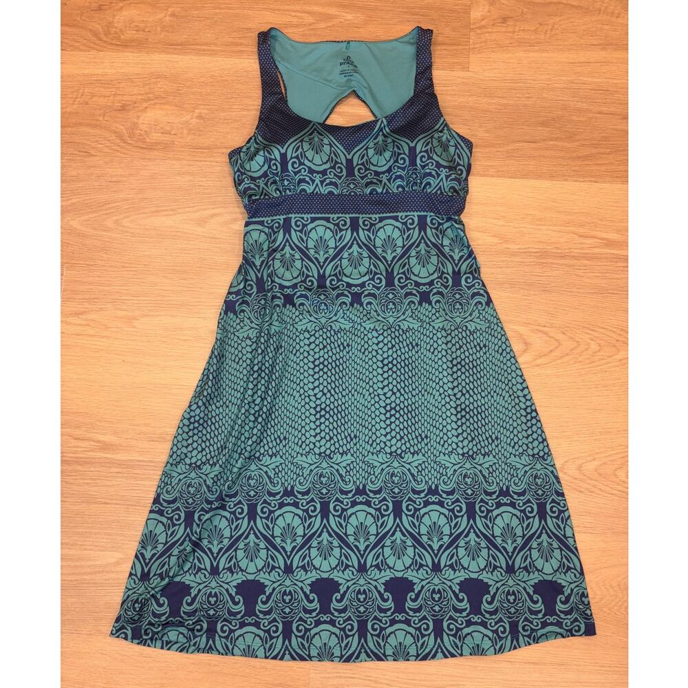 Prana blue floral dress womens size large